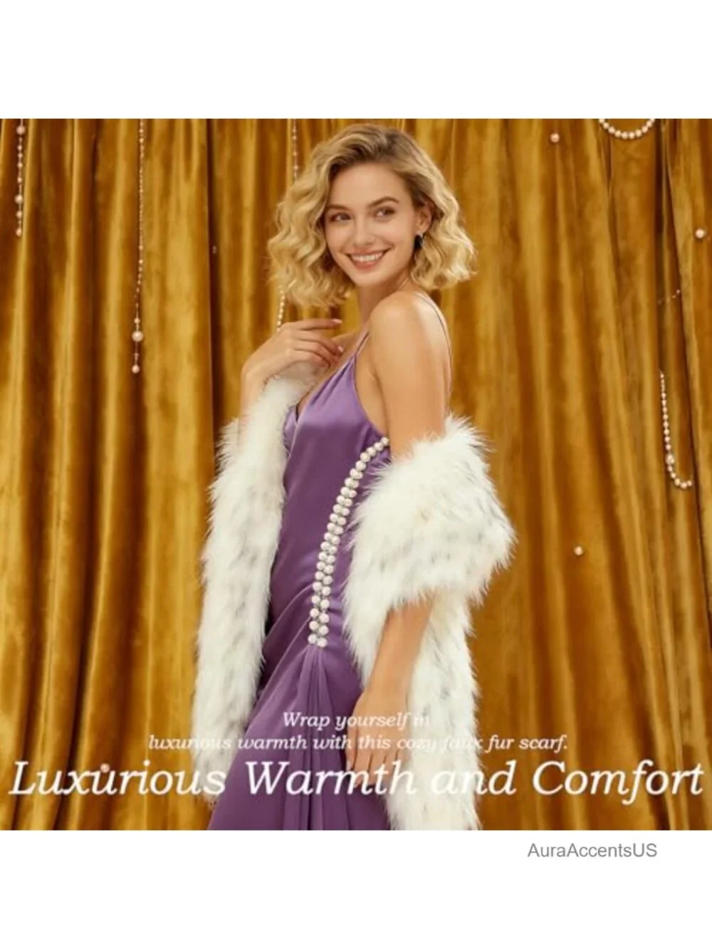 Faux Fur Wrap Shawl 1.7m Long with Fox Trim Heavy Winter Bridal Wedding Scarf